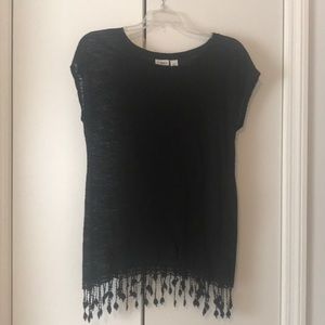 Black top with crochet detail